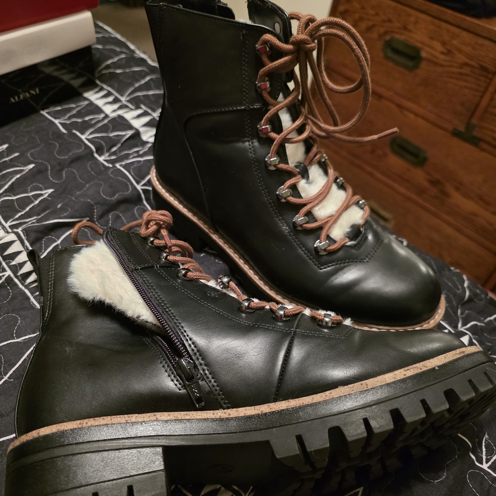 A New Day Black Leather Fur-Lined Boots